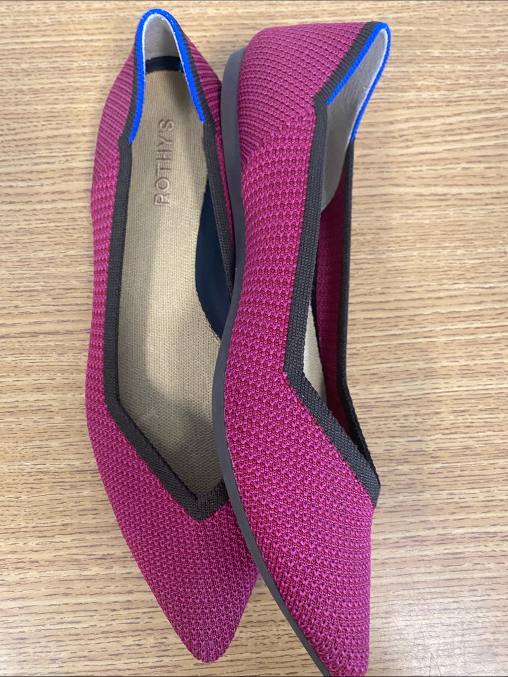 Seychelles Pointed Knit Ballet Flats in Magenta with Black Trim - Picture 5 of 11